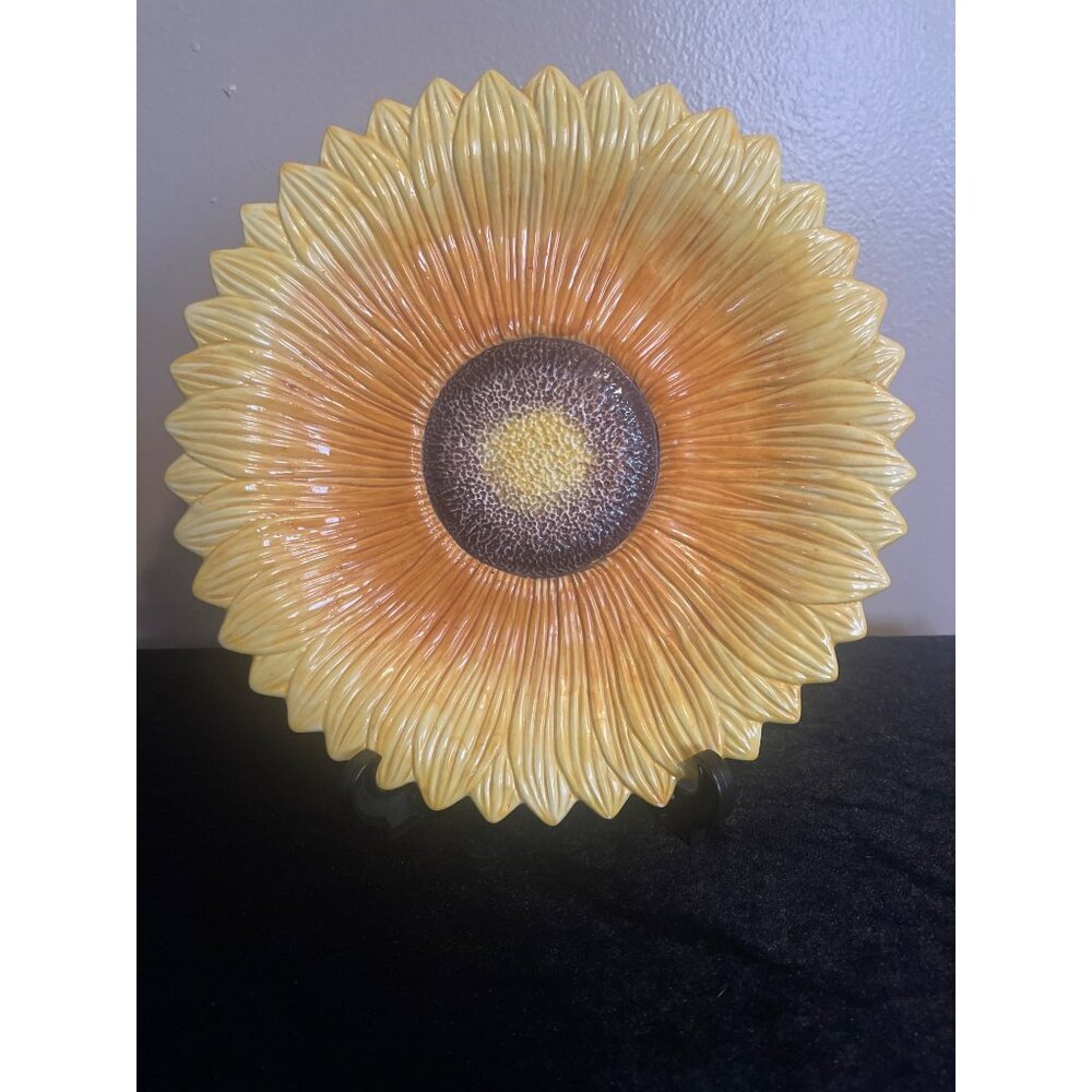 Sunflower Ceramic Decorative Plate Made In ITALY Serving Pottery 10" Diameter